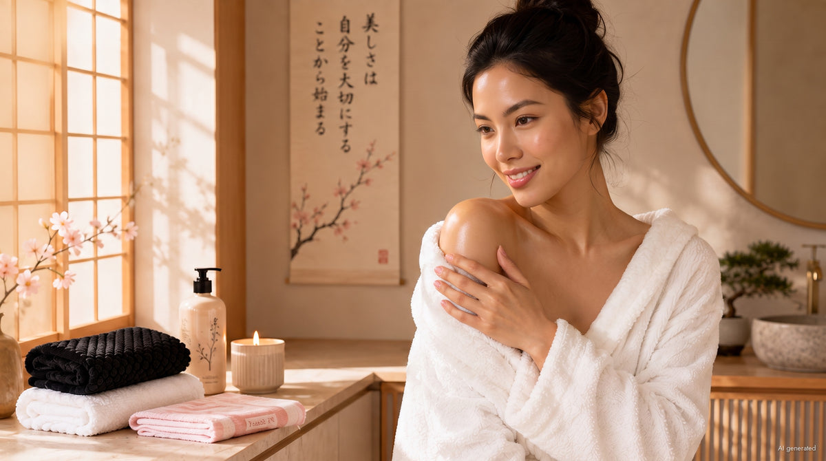 Frau im Bademantel im japanischen Bad, YumiSilk Spa-Ritual